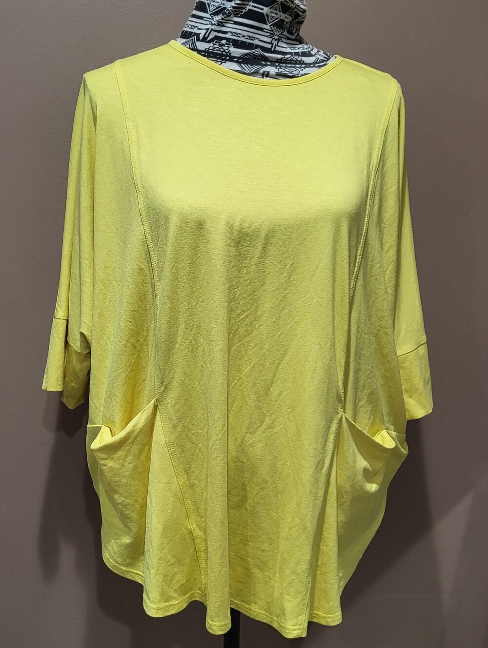 Noen Yellow Oversized Dolman Sleeve Pocket Tunic Top